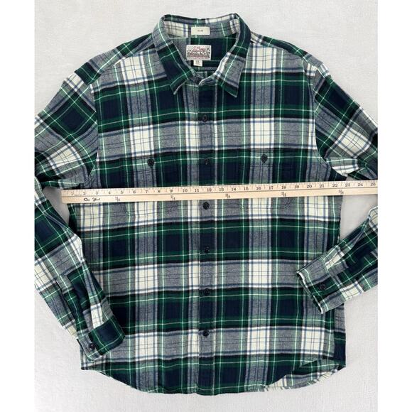 J crew Mens Navy Green Flannel Tartan Plaid Shirt XL Cotton Button Down - Picture 6 of 7